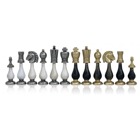 Italfama Metal & Wood Chess Pieces Gold Silver Handmade 10.3cm King Italy