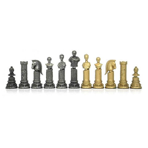 Italfama Roman Bust Metal Chess Pieces Set Gold Silver King 12cm Italy