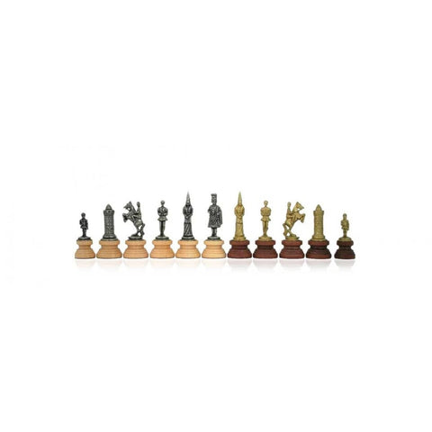 Italfama Camelot Metal Wood Chess Set with 40cm Brown Faux Leather Board