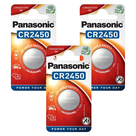 3x Panasonic CR2450 3V Lithium Coin Cell Batteries Blister Pack
