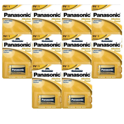 9x Panasonic Alkaline Power 9V 6LR61 Batteries E-Block 6LF22