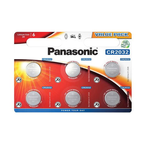 6x Panasonic CR2032 3V Lithium Coin Cell Batteries DL2032 ECR2032