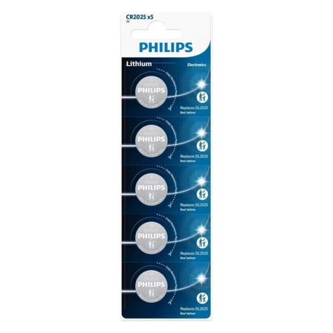 Philips CR2025 3V Lithium Coin Cell Batteries – original 5-pack blister