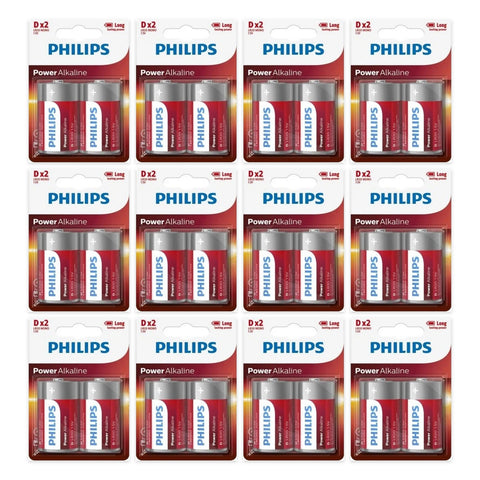 24x Philips Power Alkaline D LR20 1.5V Batteries