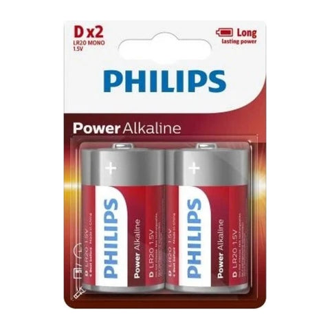 Philips Power Alkaline D LR20 1.5V Battery 2-Pack