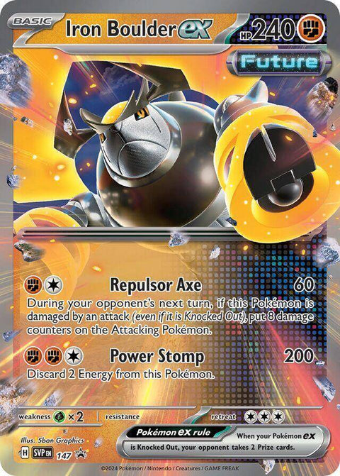 Pokemon TCG Paradox Destinies Iron Boulder ex Tin with 4 Booster Packs