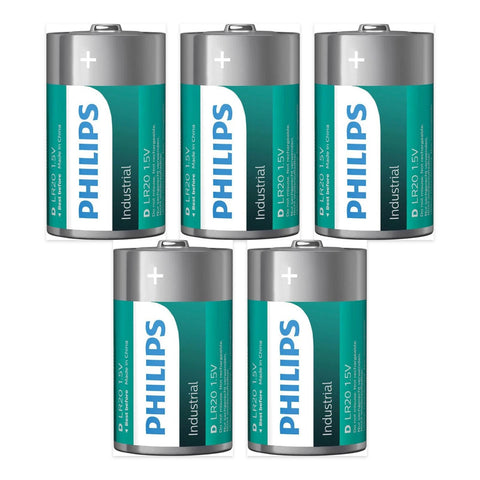5x Philips Industrial D LR20 Alkaline Batteries