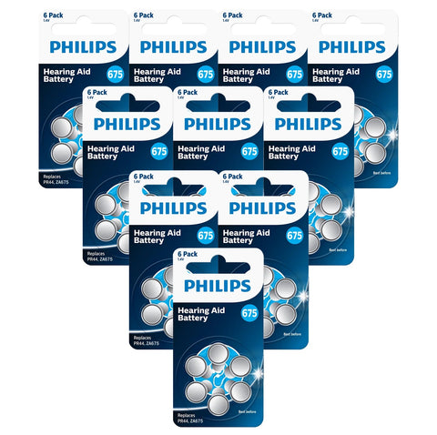 60x Philips 675 PR44 ZA675 Zinc Air Hearing Aid Batteries 1.4V