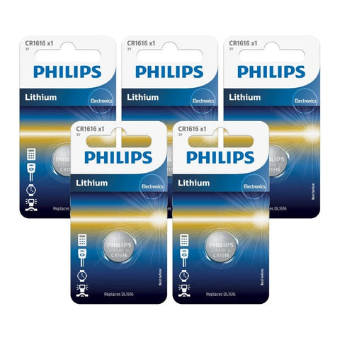 5x Philips CR1616 3V Lithium Coin Cell Batteries DL1616