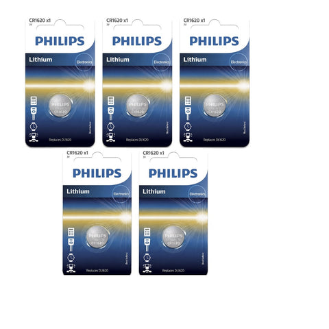 5x Philips CR1620 3V Lithium Coin Cell Batteries DL1620 for Watches