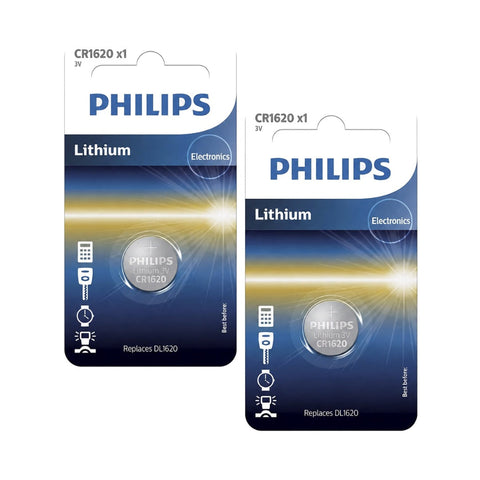 2x Philips CR1620 3V Lithium Coin Cell Button Batteries DL1620