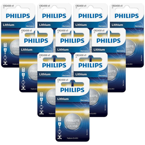 10x Philips CR2450 3V Lithium Coin Cell Button Batteries DL2450