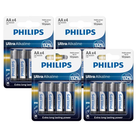 16x Philips Ultra Alkaline AA LR6 1.5V Batteries Mignon Blister Packs