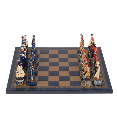 Italfama Pirates Chess Set, Hand-Painted Resin, 33x33cm Faux Leather Board