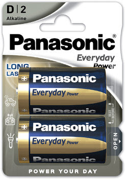 2 Panasonic D Everyday Power Alkaline Lr20 Batteries Long Lasting 2Bl 1.5V