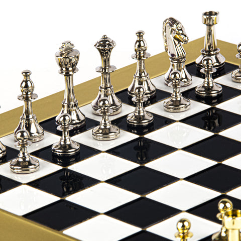 Classic Metal Staunton Chess Set Gold & Silver Chessmen 36Cm Manopoulos S34Bla
