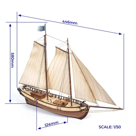 OcCre Polaris Beginner Wooden Ship Model Kit 1:50 w/ Tools Stand