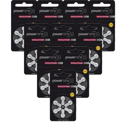 60x Power One Evolution Size 10 Hearing Aid Batteries Zinc Air Germany