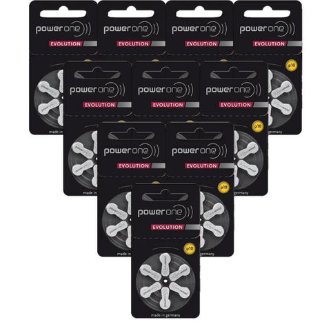 60x Power One Evolution Size 10 Hearing Aid Batteries Zinc Air Germany