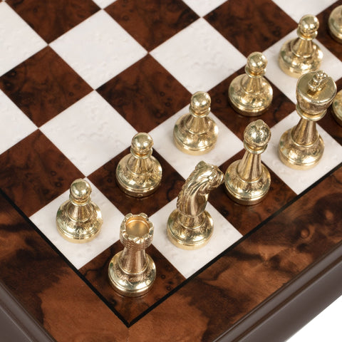 Italfama Handcrafted Metal Chess Set Walnut Wood Board & Storage