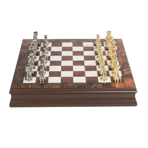 Italfama Handcrafted Metal Chess Set Walnut Wood Board & Storage