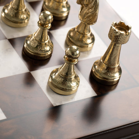 Italfama Handcrafted Metal Chess Set Walnut Wood Board & Storage
