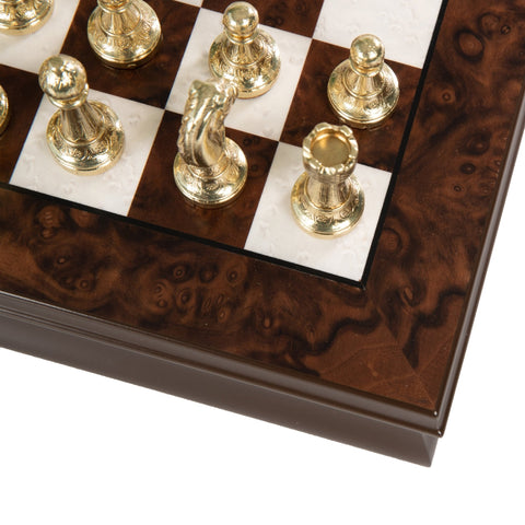 Italfama Handcrafted Metal Chess Set Walnut Wood Board & Storage