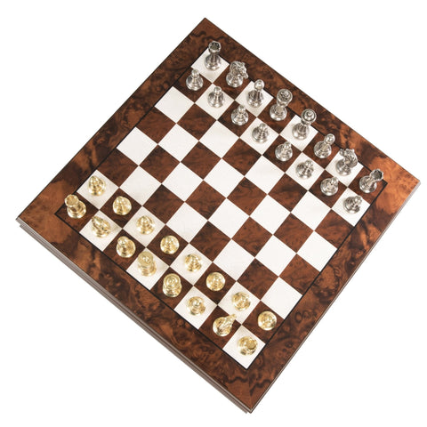 Italfama Handcrafted Metal Chess Set Walnut Wood Board & Storage