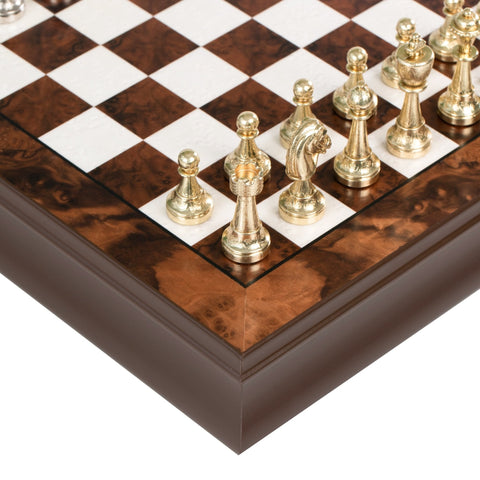 Italfama Handcrafted Metal Chess Set Walnut Wood Board & Storage