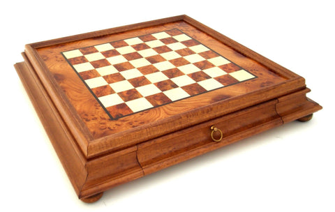 Italfama Gold/Silver Plated Handmade Chess Set, Elm Board with Drawer