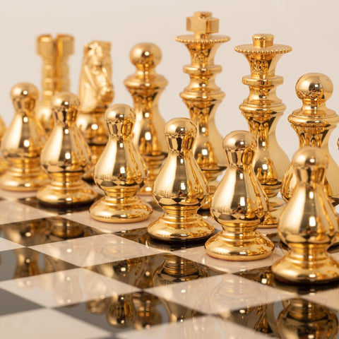 Italfama French-Style Brass Chess Set, Gold/Silver Plated, Wood Board 7.5cm King