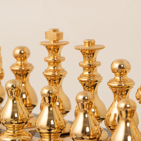 Italfama French-Style Brass Chess Set, Gold/Silver Plated, Wood Board 7.5cm King