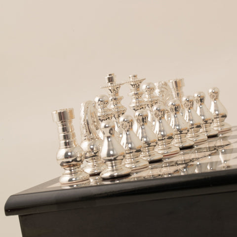 Italfama French-Style Brass Chess Set, Gold/Silver Plated, Wood Board 7.5cm King