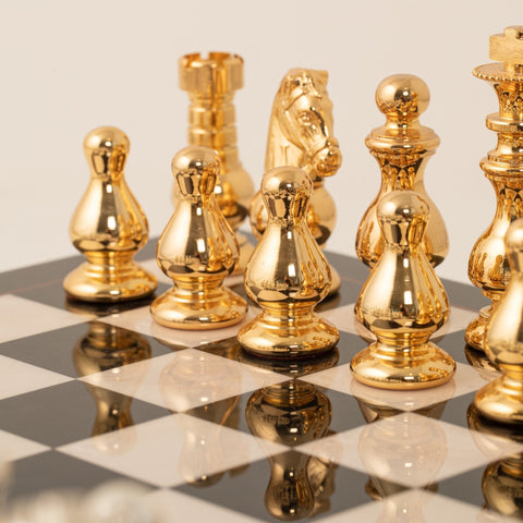 Italfama French-Style Brass Chess Set, Gold/Silver Plated, Wood Board 7.5cm King