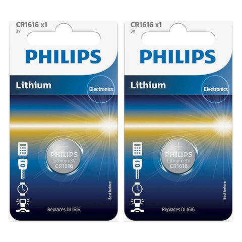 2x Philips CR1616 3V Lithium Coin Cell Batteries