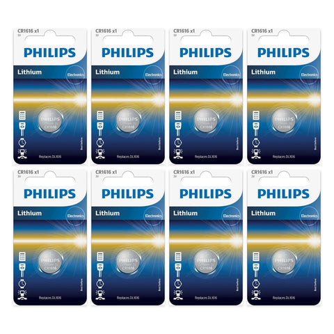 8x Philips CR1616 3V Lithium Coin Cell Batteries