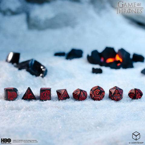 Game of Thrones Targaryen Dice Set by Q-Workshop, 8-Die Polyhedral Black/Red