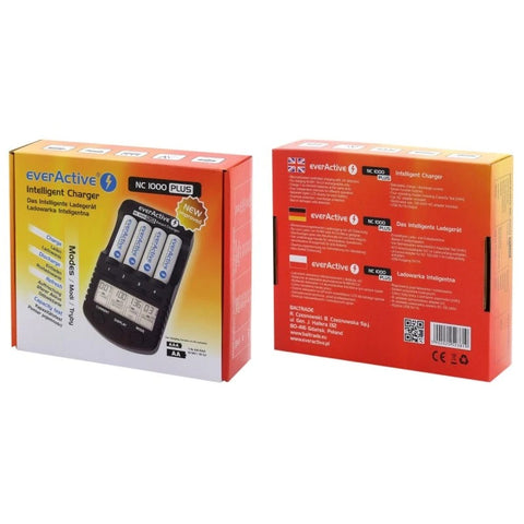 EverActive NC-1000 Plus Smart AA AAA Battery Charger LCD 12V Car Adapter