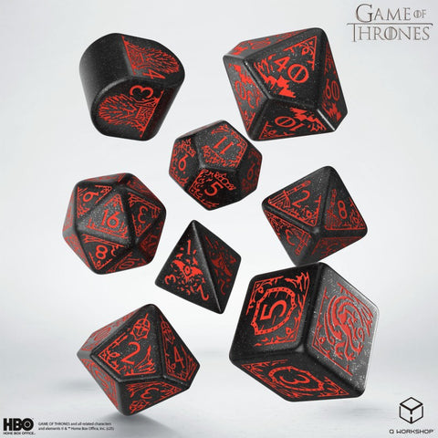Game of Thrones Targaryen Dice Set by Q-Workshop, 8-Die Polyhedral Black/Red