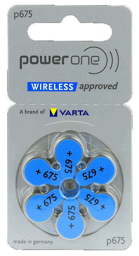 1 Pack: Power One Varta 675 Hearing Aid Batteries Zinc Air 1.45V Cochlear Implant