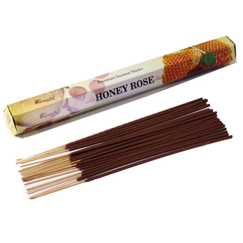 Aromatika Charcoal-Free Honey Rose Incense Sticks 20g Hand-Rolled India 20cm