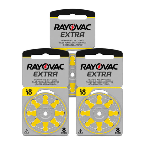 24x Rayovac Extra Size 10 PR70 hearing aid batteries - 3 blister cards of 8