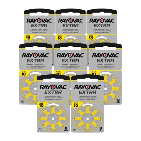 64x Rayovac Extra Size 10 PR70 hearing aid batteries - 8 blister cards of 8