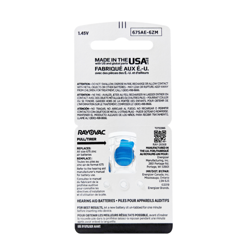120x Rayovac Extra Advanced Size 675 MF PR44 Hearing Aid Batteries 1.45V