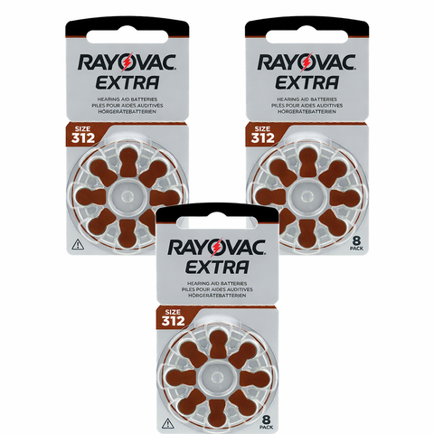 24x Rayovac Extra Size 312 Hearing Aid Batteries PR41 1.4V Zinc Air