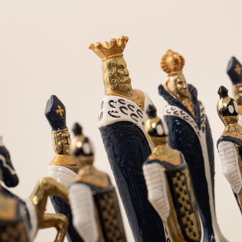 Italfama Renaissance Hand Painted Metal Chess Set with Faux Leather Board