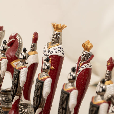 Italfama Renaissance Hand Painted Metal Chess Set with Faux Leather Board