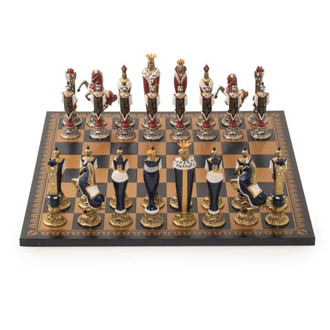 Italfama Renaissance Hand Painted Metal Chess Set with Faux Leather Board