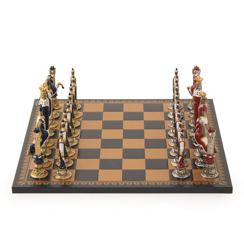 Italfama Renaissance Hand Painted Metal Chess Set with Faux Leather Board