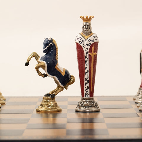 Italfama Renaissance Hand Painted Metal Chess Set with Faux Leather Board